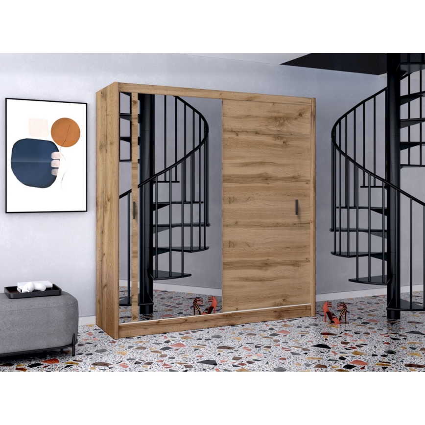 Garderobsskåp med spegel SABRINA 203x215 cm Wotan-ek