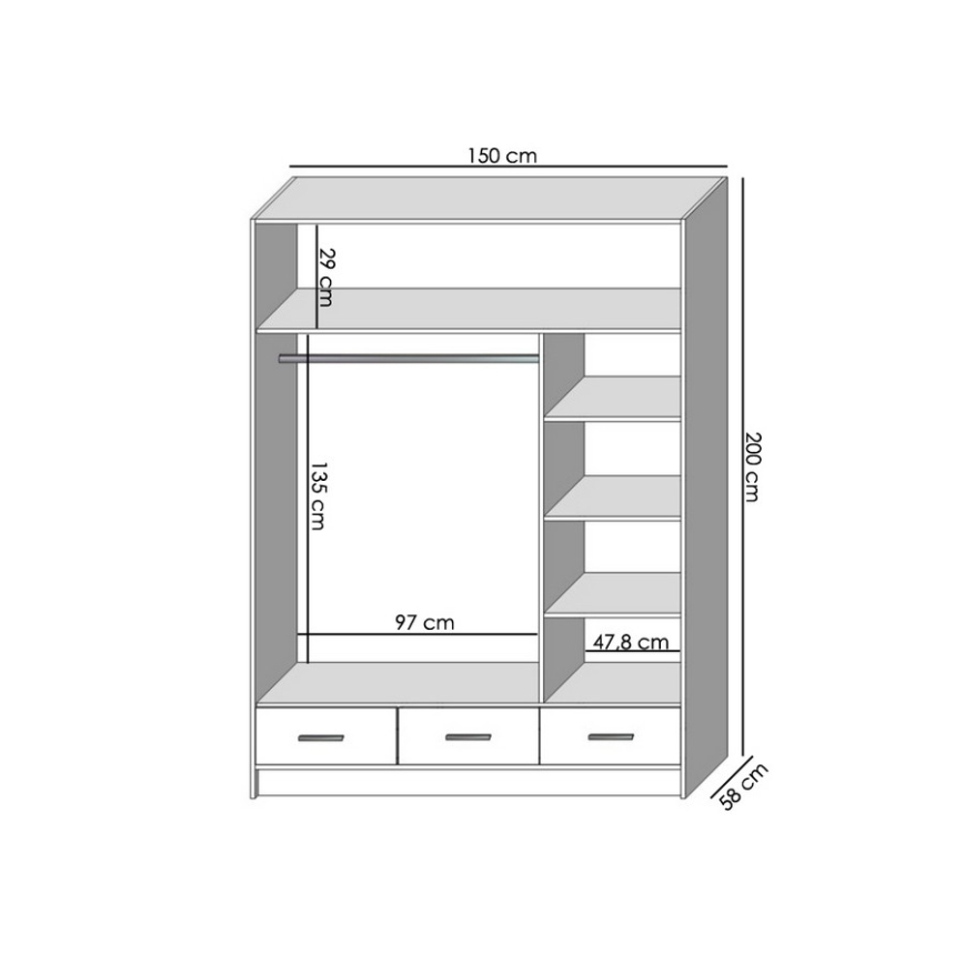Garderob med spegel SANNA 150x215 cm sonoma ek