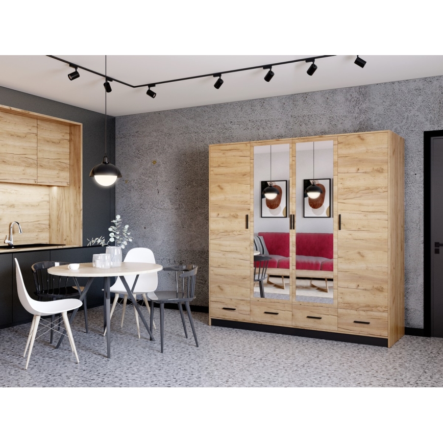 Garderobsskåp med spegel SANNA 200x215 cm ek craft