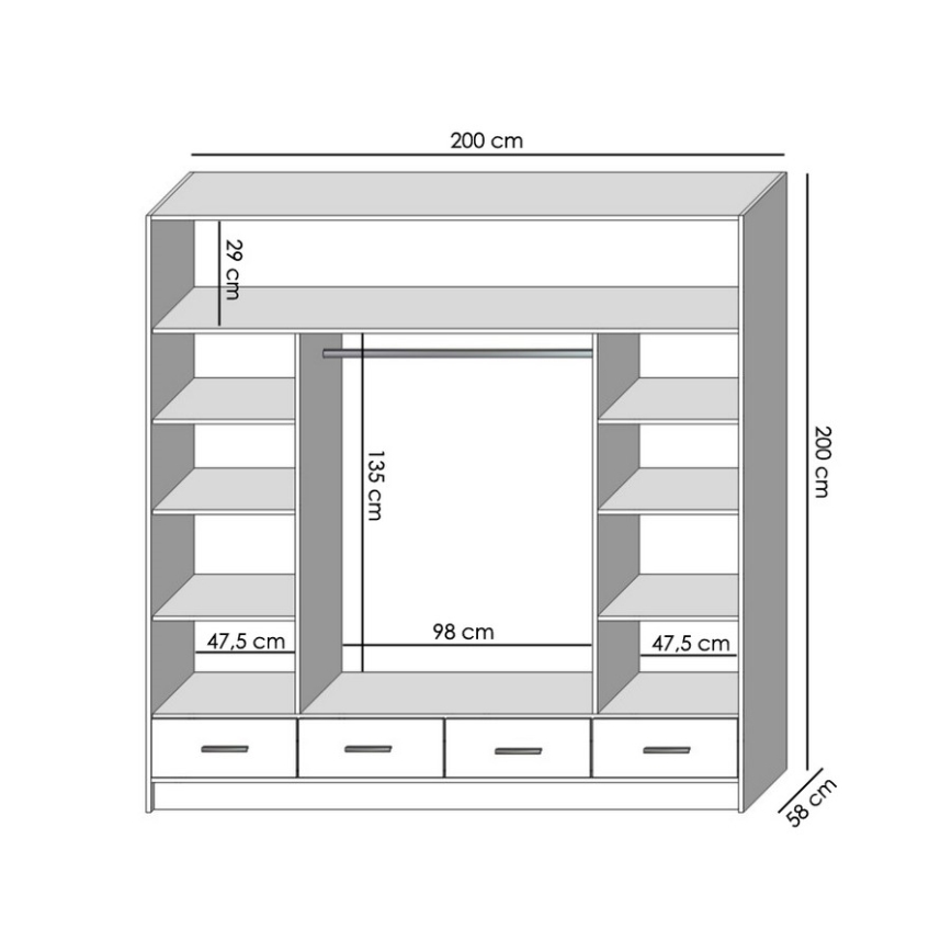 Garderob med spegel SANNA 200x215 cm vit