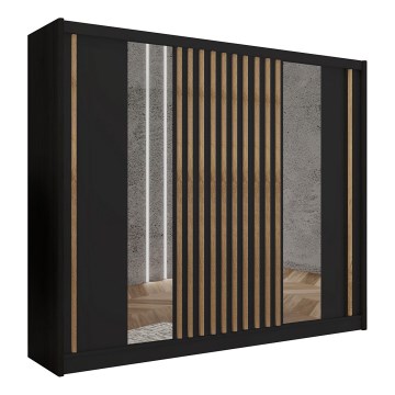 Garderob med spegel SANTINO 250 x 215 cm svart/ek craft