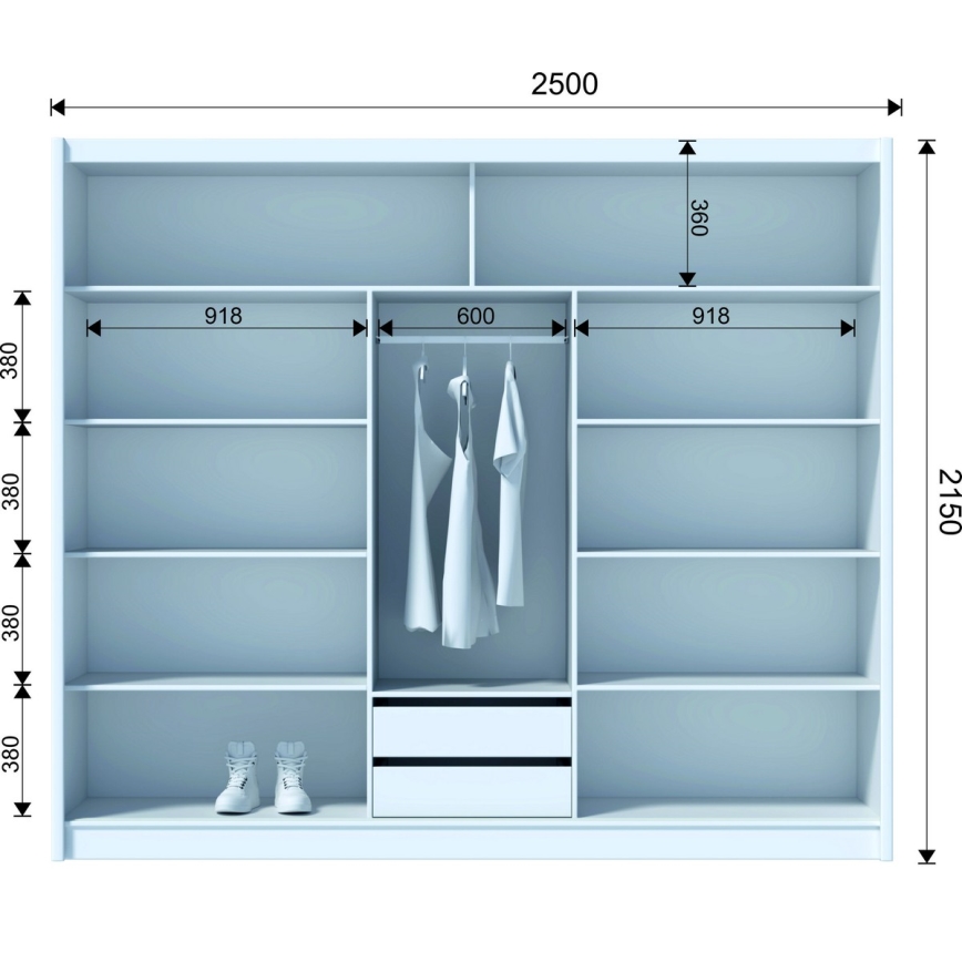 Garderob med spegel SANTINO 250 x 215 cm svart/ek craft