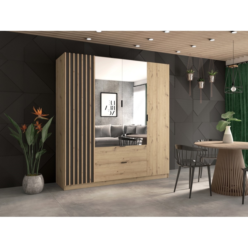 Garderob med spegel VISTA 200x215 cm ek artisan/grafit