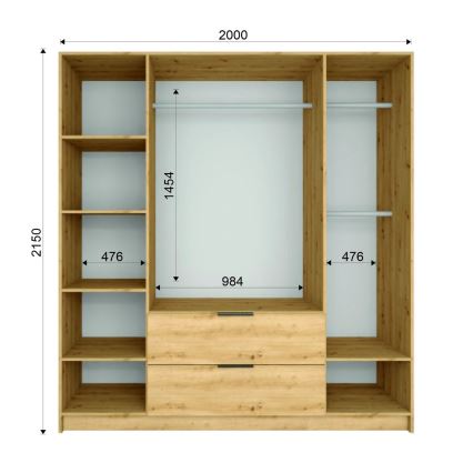 Garderob med spegel VISTA 200x215 cm ek artisan/grafit
