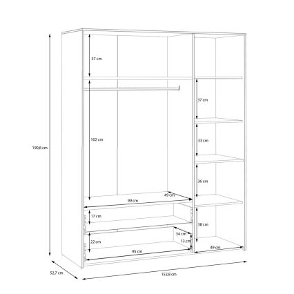 Garderob URO 152x190 cm ek artisan/vit