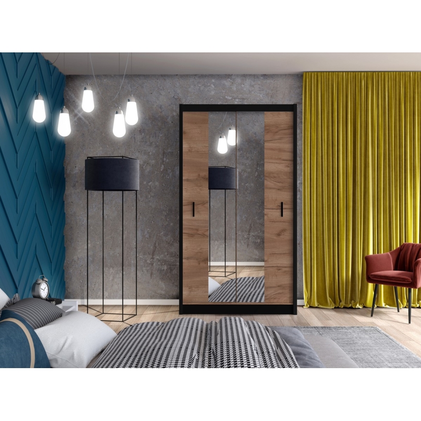 Garderobsskap med spegel MIRO 120x215 cm ek craft/svart