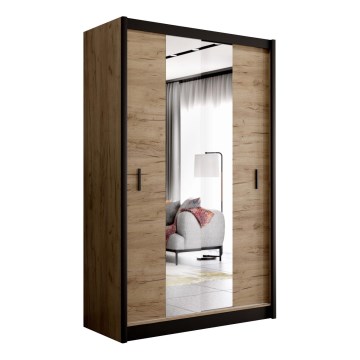 Garderobsskåp med spegel MIRO 150x215 cm ek craft/svart