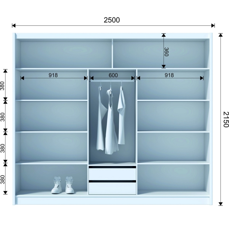 Garderobsskåp med spegel SABRINA 250x215 cm ek craft