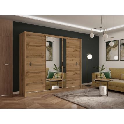 Garderobsskåp med spegel SABRINA 250x215 cm Wotan-ek