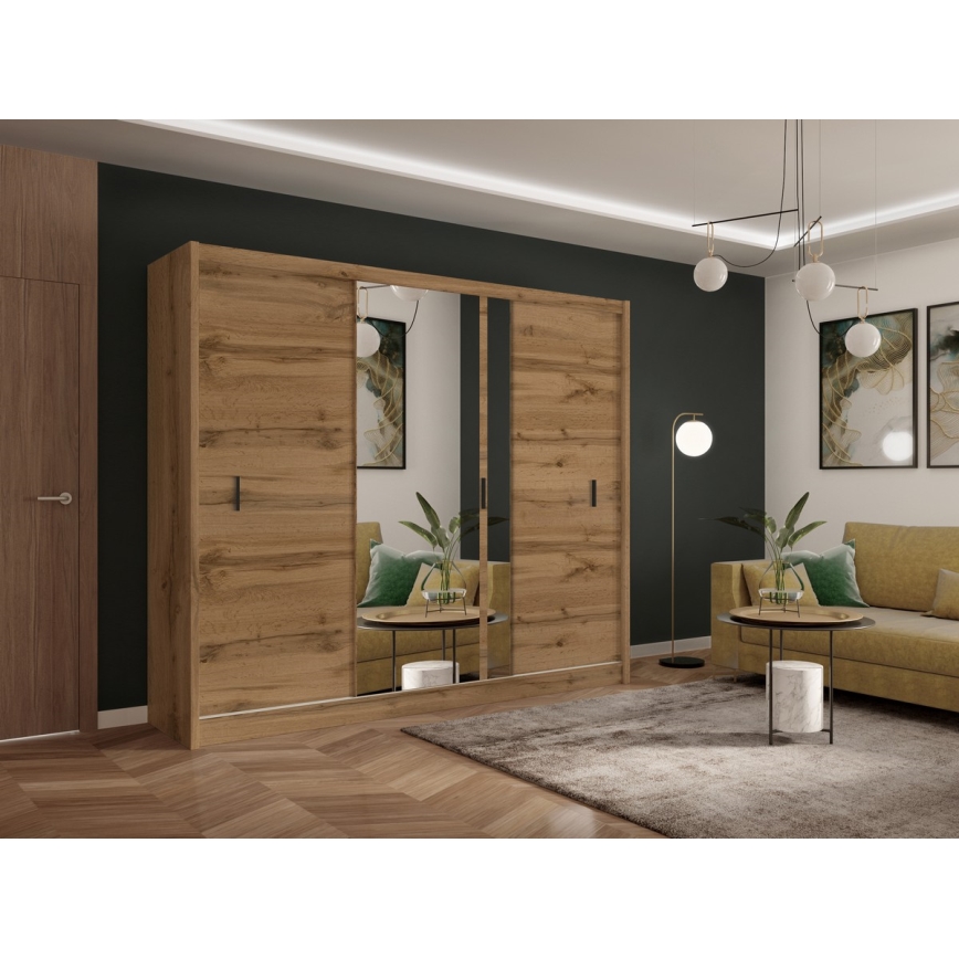 Garderobsskåp med spegel SABRINA 250x215 cm Wotan-ek