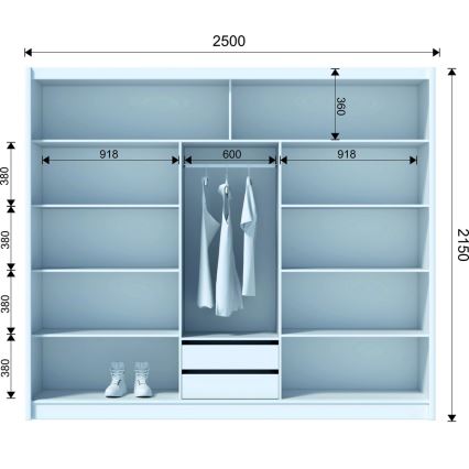 Garderobsskåp med spegel SABRINA 250x215 cm Wotan-ek