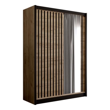 Garderobsskåp med spegel SANTINO 150x215 cm ek craft/svart