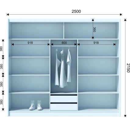 Garderobsskåp med spegel SANTINO 250x215 cm craft-ek/svart