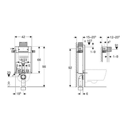 Geberit 110.010.00.1 - Inbyggnadsmodul för vägghängt WC Kombifix 98 cm
