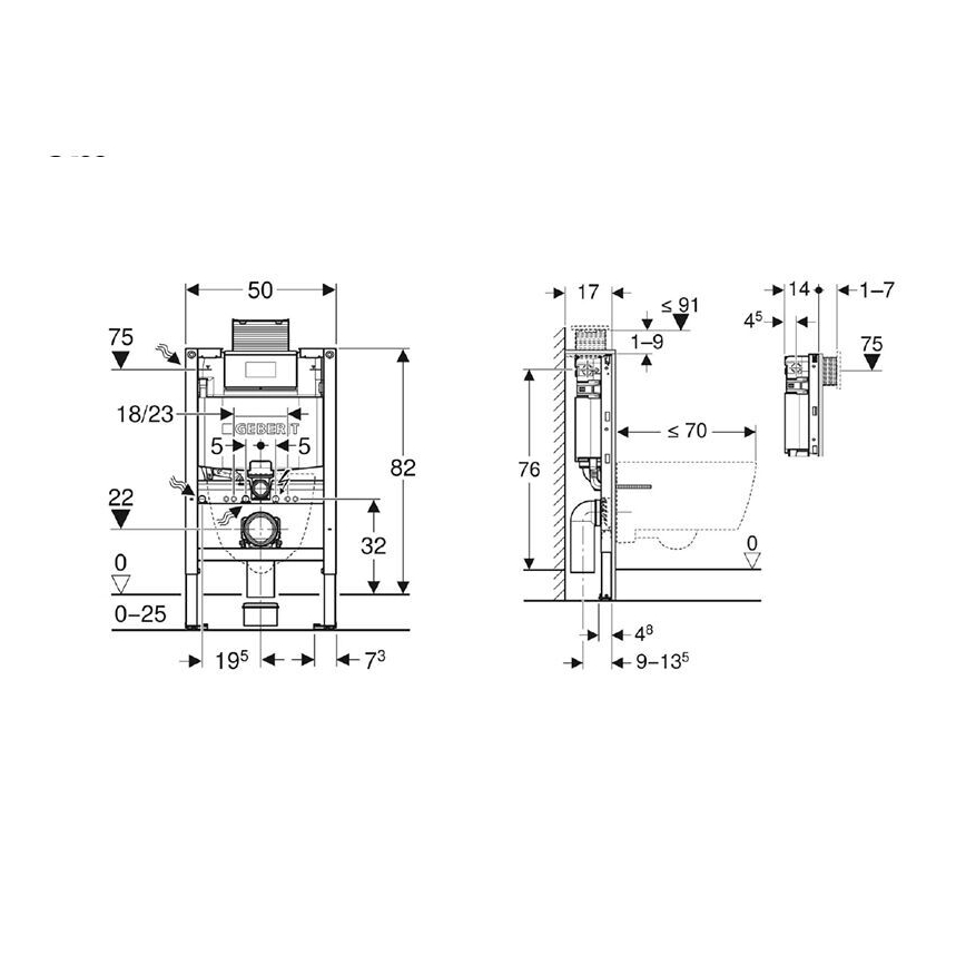 Geberit 111.003.00.2 - Inbyggnadsmodul för vägghängd WC Duofix 82 cm