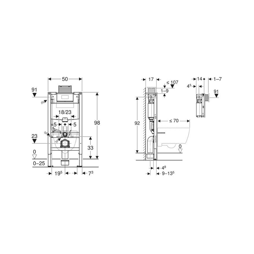 Geberit 111.030.00.2 - Inbyggnadsstomme för vägghängd WC Duofix 98 cm