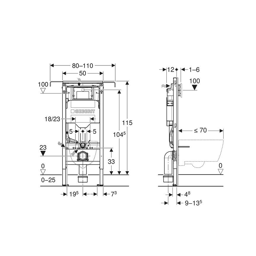 Geberit 111.355.00.6 - Inbyggnadsstomme för vägghängd WC Duofix 115 cm
