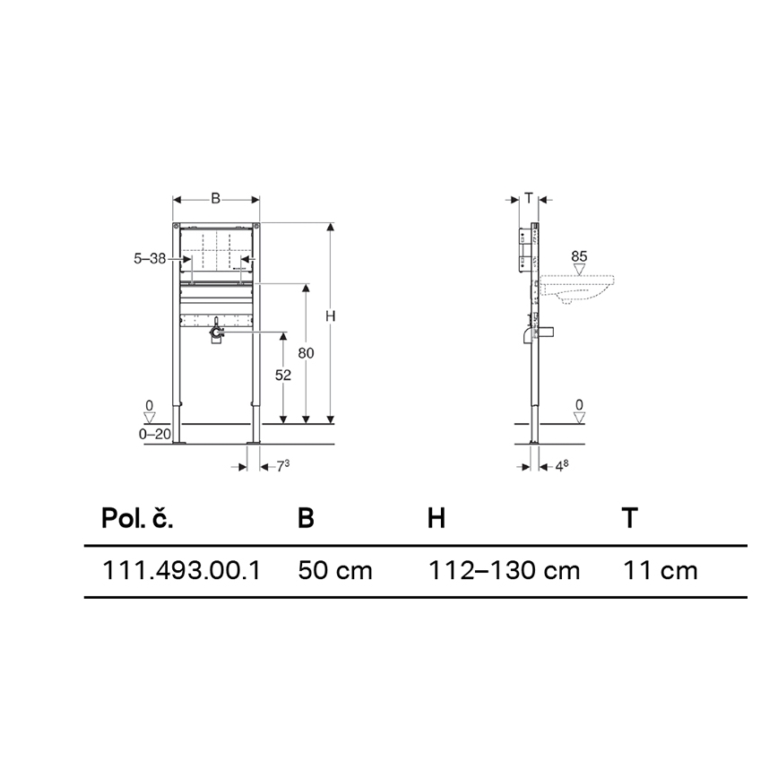 Geberit 111.493.00.1 - Inbyggnadsmodul för väggmonterat tvättställ Duofix 112-130 cm