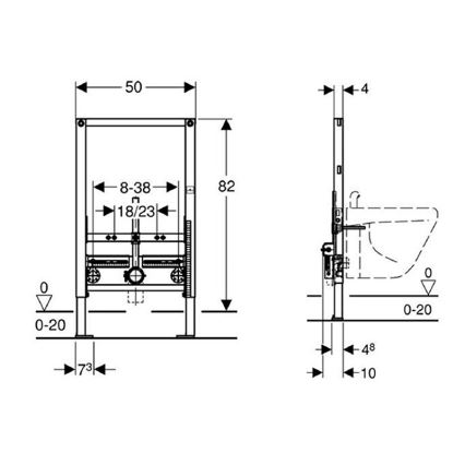Geberit 111.515.00.1 - Inbyggnadsmodul för bidé Duofix 82 cm