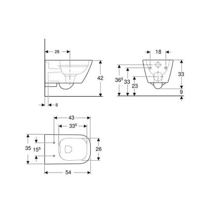 Geberit 500.208.01.1 - Vägghängt WC Rimfree Smyle Square, keramik/vit