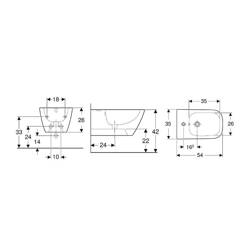 Geberit 500.209.01.1 - Vägghängd bidé Smyle Square, keramik/vit
