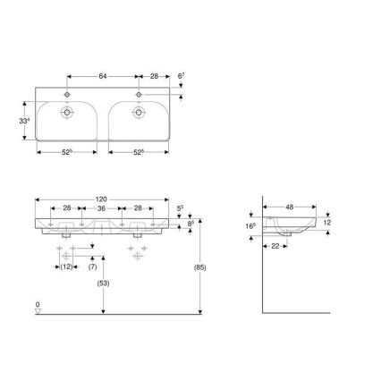 Geberit 500.223.01.1 - Väggmonterat dubbelhandfat Smyle Square 120x48 cm keramik/vit