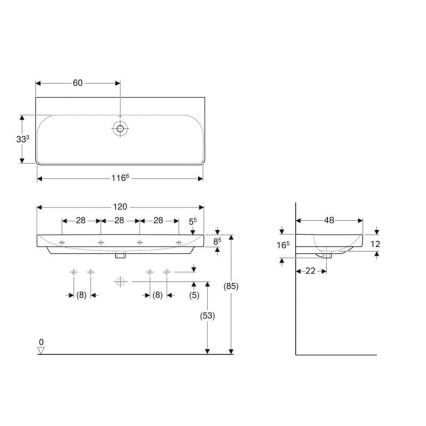 Geberit 500.225.01.1 - Vägghängt dubbelt tvättställ Smyle Square 120x48 cm keramik/vit