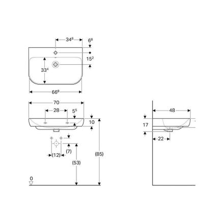 Geberit 500.248.01.1 - Vägghängt tvättställ Smyle 70x48 cm keramik/vit