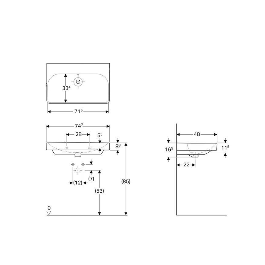 Geberit 500.249.00.2 - Väggmonterat tvättställ Smyle Square 75x48 cm, keramik/vit