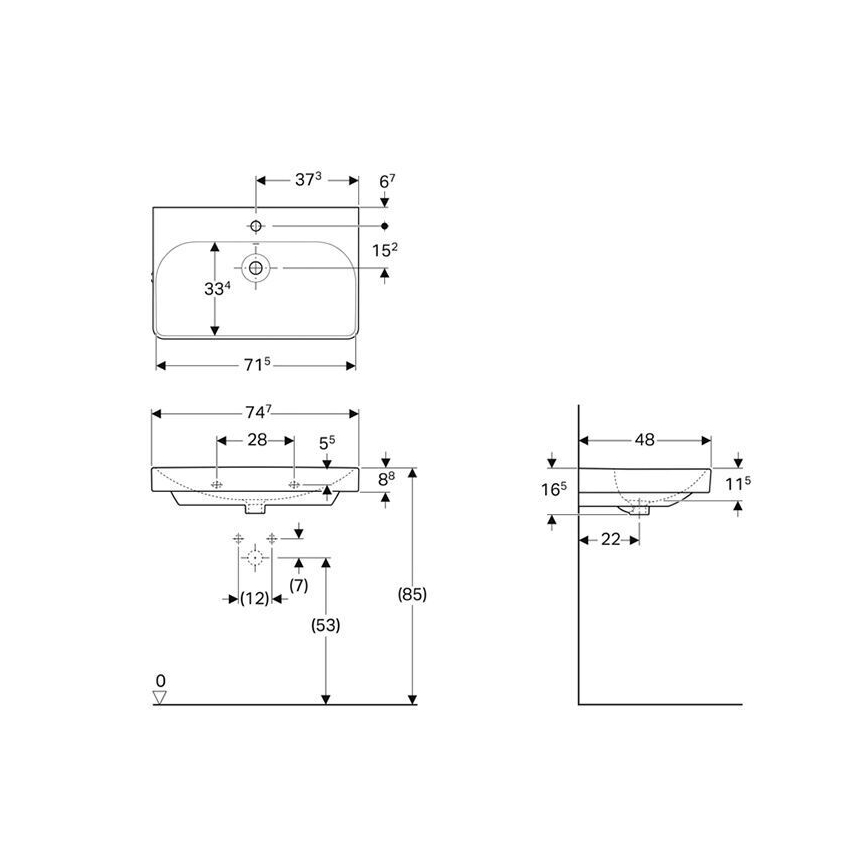 Geberit 500.249.01.1 - Vägghängt tvättställ Smyle Square 75x48 cm keramik/vit