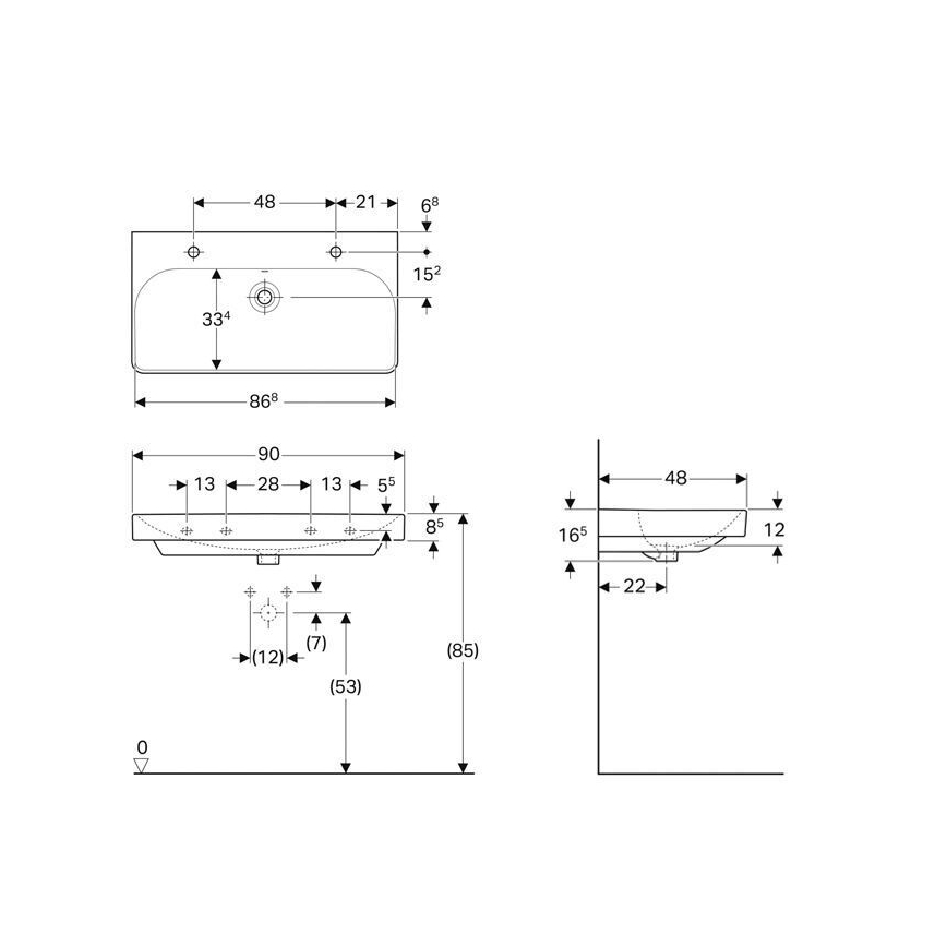 Geberit 500.252.01.1 - Vägghängt dubbelt tvättställ Smyle Square 90x48 cm keramik/vit