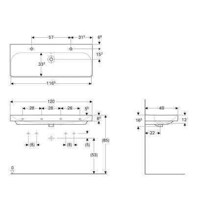 Geberit 500.253.01.1 - Väggmonterat dubbeltvättställ Smyle Square 120x48 cm keramik/vit