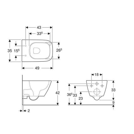 Geberit 500.379.01.1 - Vägghängd WC Rimfree Smyle Square keramik/vit