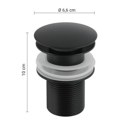 Gedy - Bottenventil för tvättställ CLICK-CLACK Ø 6,6 cm matt svart