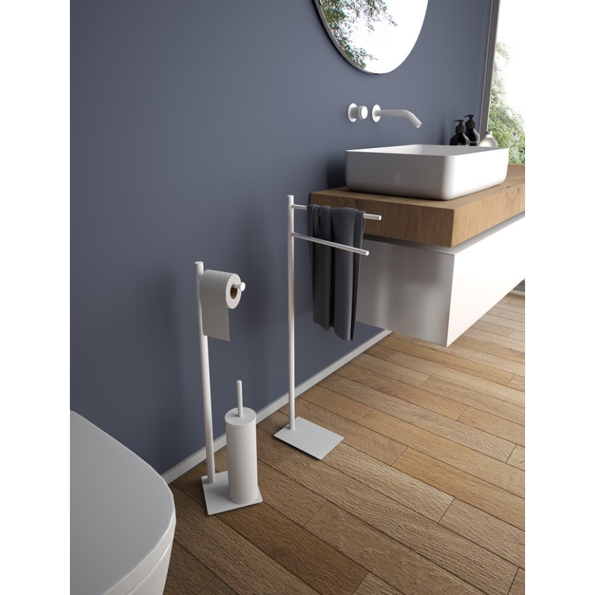 Gedy - Fristående toalettborste med hållare för toalettrulle TRILLY, matt vit