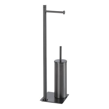 Gedy - Fristående toalettborste med toalettpappershållare TRILLY, metallgrå