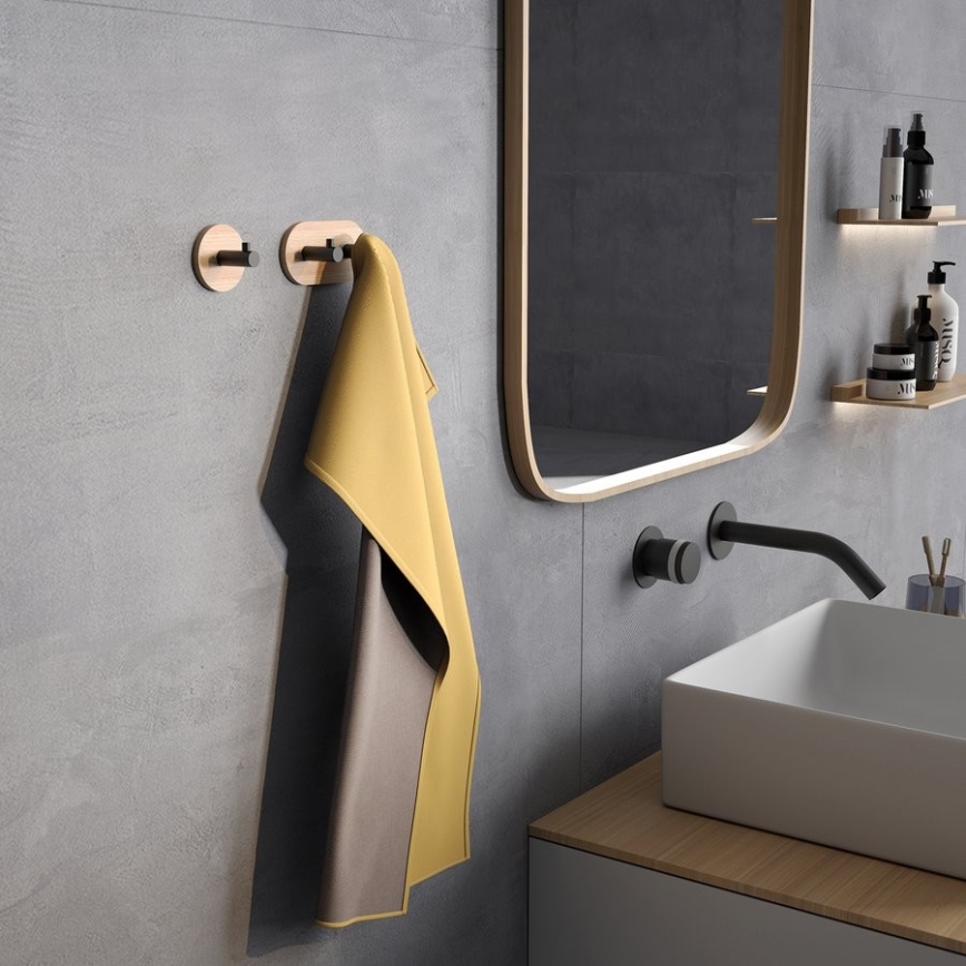 Gedy - Självhäftande handdukhängare HIMALAYA svart/bambu