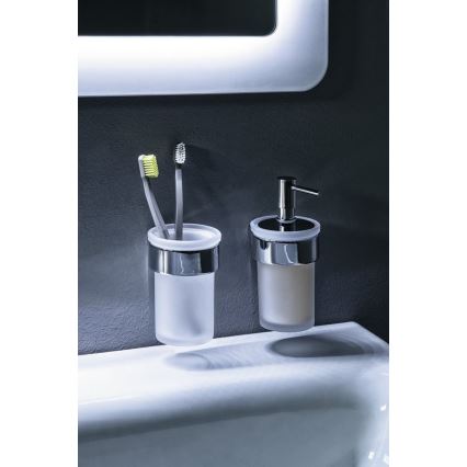 Gedy - Tvålpump för vägg PIRENEI 110 mm mjölkig glas/skinande krom