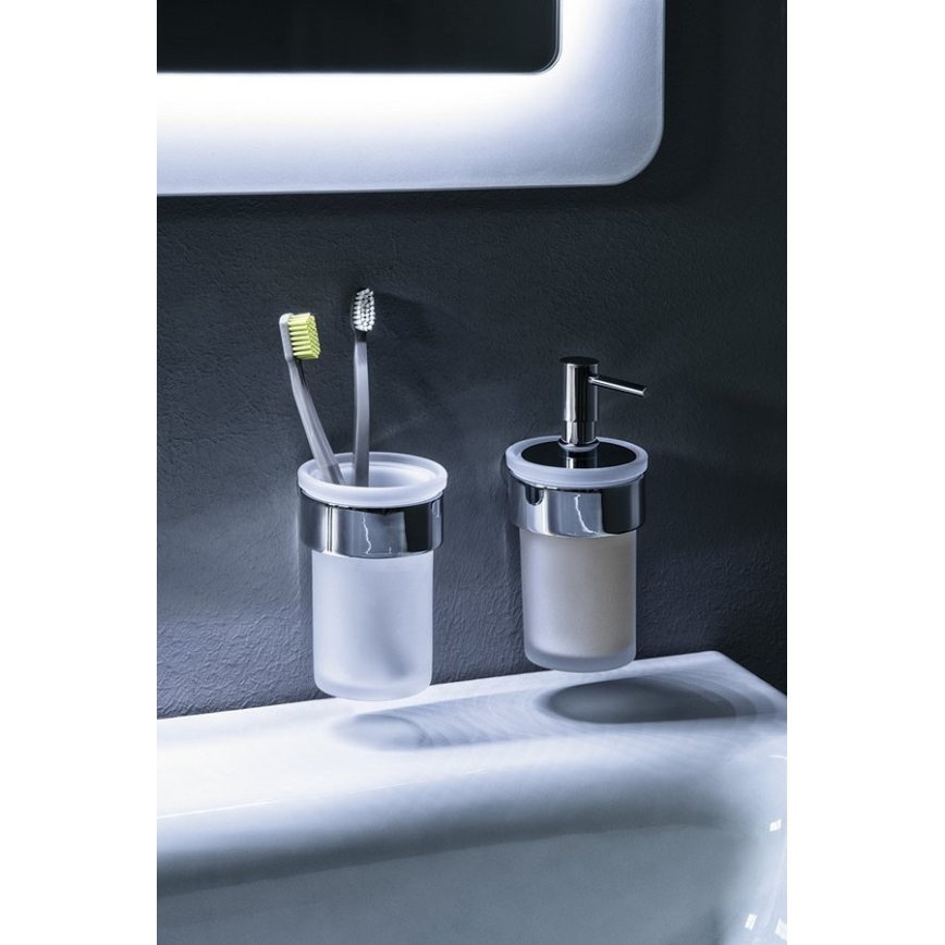 Gedy - Tvålpump för vägg PIRENEI 110 mm mjölkig glas/skinande krom