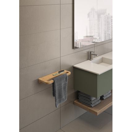 Gedy - Vägghylla med handukshängare HIMALAYA 14,5x40 cm bambu