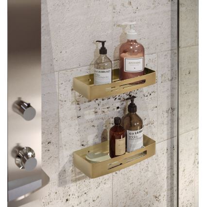 Gedy - Väggmonterad duschhylla SMART 30x12,8 cm matt guld