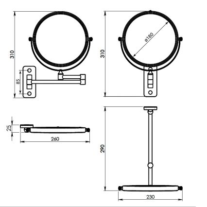 Gedy - Väggmonterad sminkspegel GAIA matt svart