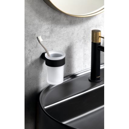 Gedy - Väggmonterad tandborstehållare PIRENEI mjölkig glas/svart