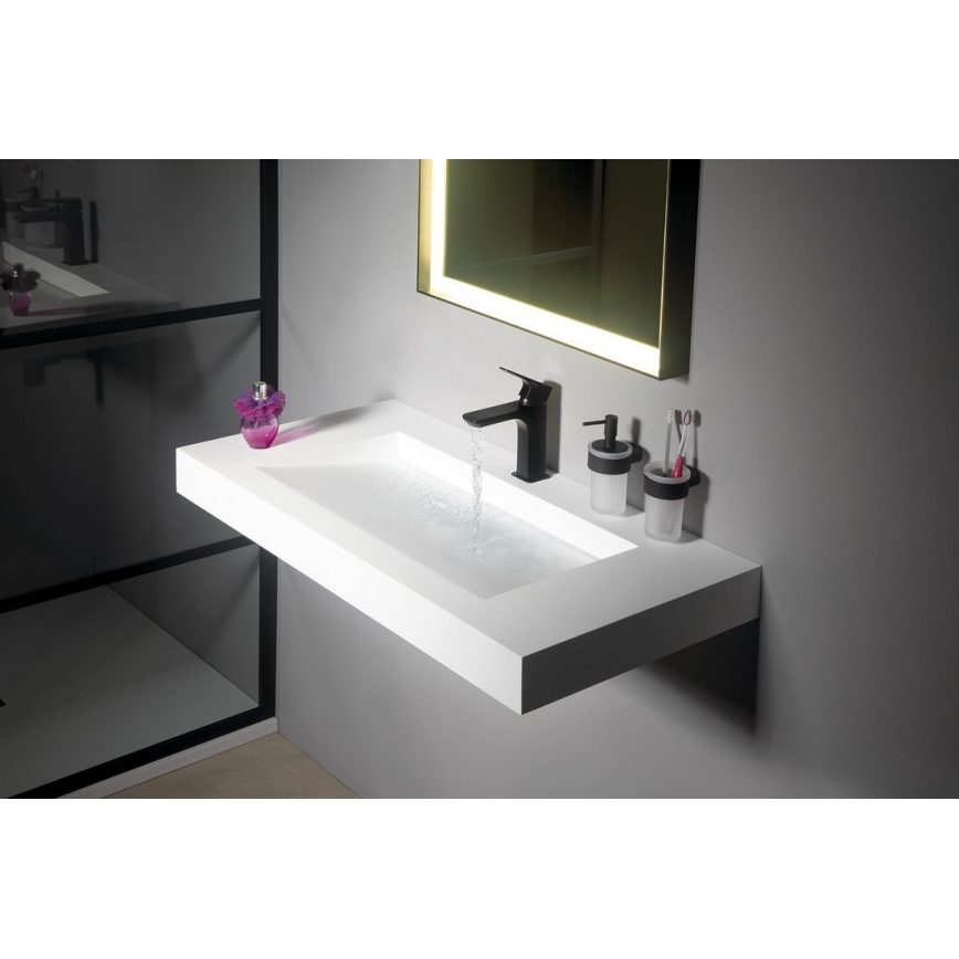 Gedy - Väggmonterad tandborstehållare PIRENEI mjölkig glas/svart