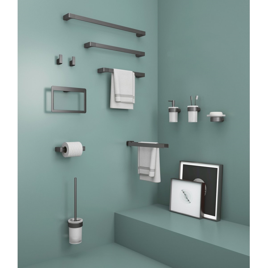 Gedy - Väggmonterad tandborsthållare PIRENEI opalt glas/metallicgrå