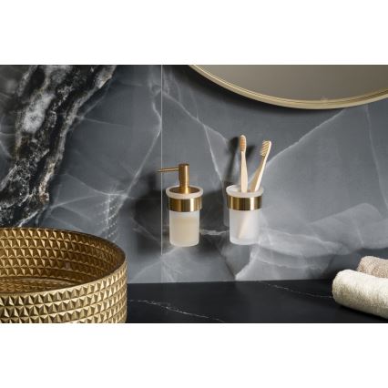 Gedy - Väggmonterad tvåldispenser PIRENEI 110 ml frostat glas/matt guld
