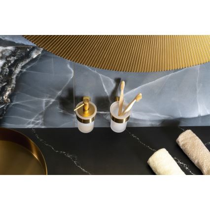 Gedy - Väggmonterad tvåldispenser PIRENEI 110 ml frostat glas/matt guld