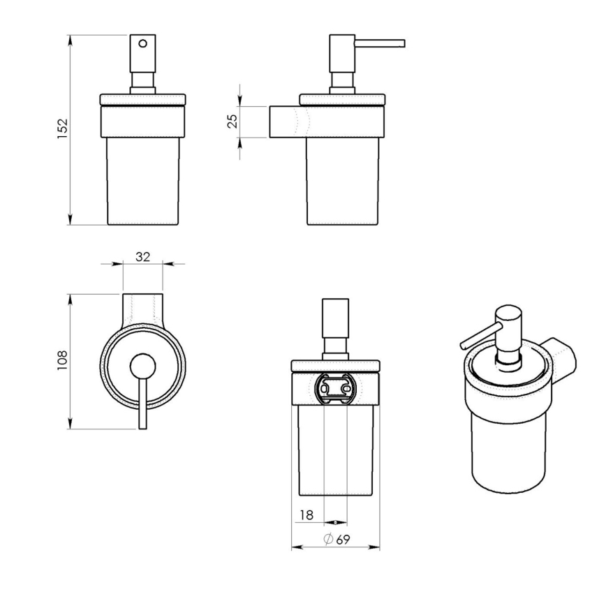 Gedy - Väggmonterad tvåldispenser PIRENEI 110 ml frostat glas/metallicgrå