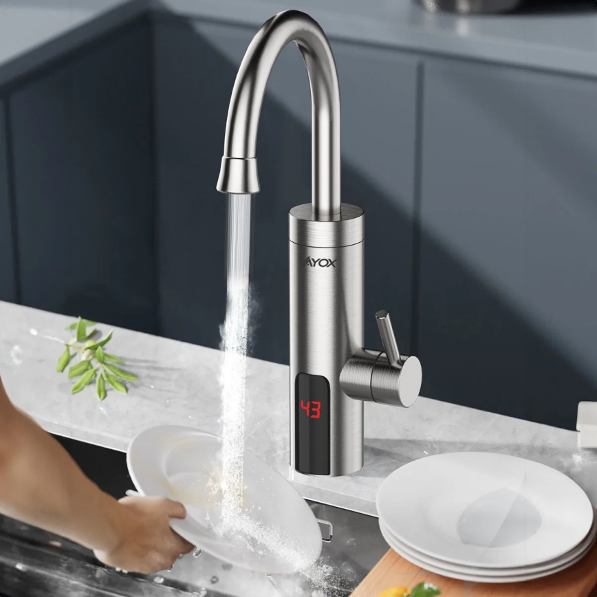 Genomströmningsvärmare med LED display 3000W/230V IPX4 rostfri