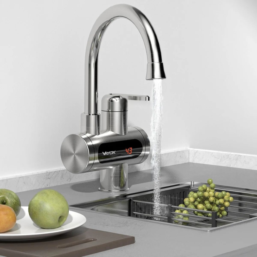 Genomströmningsvärmare med LED display 3000W/230V IPX4 rostfri